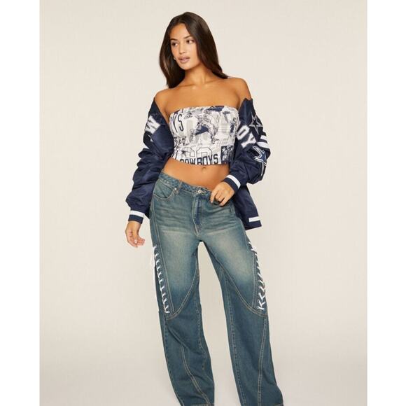 Dallas Cowboys Tube Top Womens Sz Large Graphic NFL Forever21 Football Blue - Picture 6 of 10